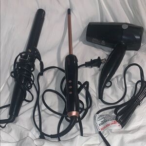 Bundle Of (3) Sunbeam Blow Dryer and 2 different size curling irons